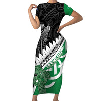 New Zealand And Ireland Rugby Custom Short Sleeve Bodycon Dress Silver Fern With Celtic Cross