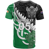 New Zealand And Ireland Rugby Custom T Shirt Silver Fern With Celtic Cross