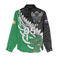 New Zealand And Ireland Rugby Custom Women Casual Shirt Silver Fern With Celtic Cross