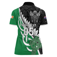 New Zealand And Ireland Rugby Custom Women Polo Shirt Silver Fern With Celtic Cross