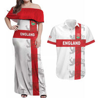 Custom England Rugby Couples Matching Off Shoulder Maxi Dress and Hawaiian Shirt Vintage Style