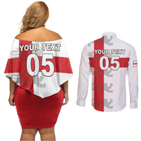 Custom England Rugby Couples Matching Off Shoulder Short Dress and Long Sleeve Button Shirt Vintage Style