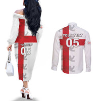 Custom England Rugby Couples Matching Off The Shoulder Long Sleeve Dress and Long Sleeve Button Shirt Vintage Style