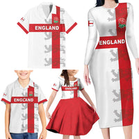 Custom England Rugby Family Matching Long Sleeve Bodycon Dress and Hawaiian Shirt Vintage Style