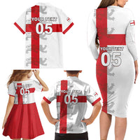 Custom England Rugby Family Matching Long Sleeve Bodycon Dress and Hawaiian Shirt Vintage Style