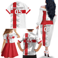 Custom England Rugby Family Matching Off The Shoulder Long Sleeve Dress and Hawaiian Shirt Vintage Style