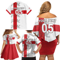 Custom England Rugby Family Matching Off Shoulder Short Dress and Hawaiian Shirt Vintage Style