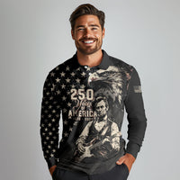 Personalized America 250th Anniversary Long Sleeve Polo Shirt Abraham Lincoln Playing Guitar 4th July