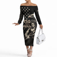 Personalized America 250th Anniversary Off The Shoulder Long Sleeve Dress Abraham Lincoln Playing Guitar 4th July