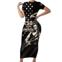 Personalized America 250th Anniversary Short Sleeve Bodycon Dress Abraham Lincoln Playing Guitar 4th July