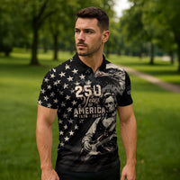 Personalized America 250th Anniversary Zipper Polo Shirt Abraham Lincoln Playing Guitar 4th July