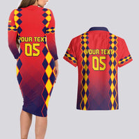 Custom Spain 2024 Football Couples Matching Long Sleeve Bodycon Dress and Hawaiian Shirt Go Champions La Roja Simple Style LT05 - Wonder Print Shop
