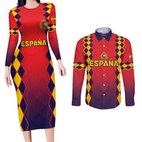 Custom Spain 2024 Football Couples Matching Long Sleeve Bodycon Dress and Long Sleeve Button Shirt Go Champions La Roja Simple Style LT05 - Wonder Print Shop