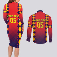 Custom Spain 2024 Football Couples Matching Long Sleeve Bodycon Dress and Long Sleeve Button Shirt Go Champions La Roja Simple Style LT05 - Wonder Print Shop