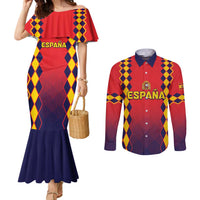Custom Spain 2024 Football Couples Matching Mermaid Dress and Long Sleeve Button Shirt Go Champions La Roja Simple Style