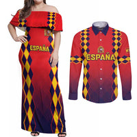 Custom Spain 2024 Football Couples Matching Off Shoulder Maxi Dress and Long Sleeve Button Shirt Go Champions La Roja Simple Style LT05 - Wonder Print Shop