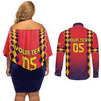 Custom Spain 2024 Football Couples Matching Off Shoulder Short Dress and Long Sleeve Button Shirt Go Champions La Roja Simple Style LT05 - Wonder Print Shop