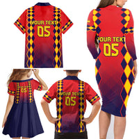Custom Spain 2024 Football Family Matching Long Sleeve Bodycon Dress and Hawaiian Shirt Go Champions La Roja Simple Style LT05 - Wonder Print Shop