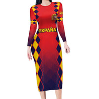 Custom Spain 2024 Football Family Matching Long Sleeve Bodycon Dress and Hawaiian Shirt Go Champions La Roja Simple Style LT05 - Wonder Print Shop