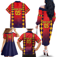 Custom Spain 2024 Football Family Matching Off The Shoulder Long Sleeve Dress and Hawaiian Shirt Go Champions La Roja Simple Style LT05 - Wonder Print Shop