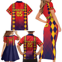 Custom Spain 2024 Football Family Matching Short Sleeve Bodycon Dress and Hawaiian Shirt Go Champions La Roja Simple Style LT05 - Wonder Print Shop