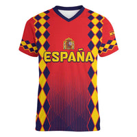 Custom Spain 2024 Football Women V-Neck T-Shirt Go Champions La Roja Simple Style LT05 - Wonder Print Shop