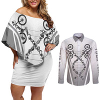 Personalized Cycling Couples Matching Off Shoulder Short Dress and Long Sleeve Button Shirt Its In My DNA - Wonder Print Shop