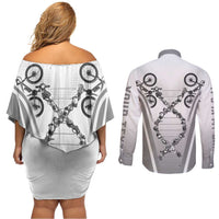 Personalized Cycling Couples Matching Off Shoulder Short Dress and Long Sleeve Button Shirt Its In My DNA - Wonder Print Shop