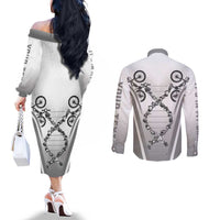 Personalized Cycling Couples Matching Off The Shoulder Long Sleeve Dress and Long Sleeve Button Shirt Its In My DNA - Wonder Print Shop