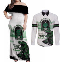 Alligator Alcatraz Defend Human Rights Couples Matching Off Shoulder Maxi Dress and Long Sleeve Button Shirt Defend The Everglades - Wonder Print Shop