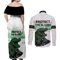 Alligator Alcatraz Defend Human Rights Couples Matching Off Shoulder Maxi Dress and Long Sleeve Button Shirt Defend The Everglades - Wonder Print Shop