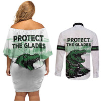 Alligator Alcatraz Defend Human Rights Couples Matching Off Shoulder Short Dress and Long Sleeve Button Shirt Defend The Everglades - Wonder Print Shop