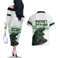 Alligator Alcatraz Defend Human Rights Couples Matching Off The Shoulder Long Sleeve Dress and Hawaiian Shirt Defend The Everglades - Wonder Print Shop
