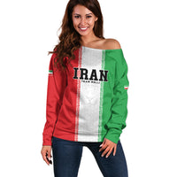 Custom Iran Football 2026 Off Shoulder Sweater Go Team Melli Flag Style