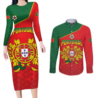 Custom Portugal 2024 Football Couples Matching Long Sleeve Bodycon Dress and Long Sleeve Button Shirt Go Champions A Selecao das Quinas LT05 - Wonder Print Shop