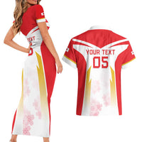 Custom Japan Rugby 2024 Couples Matching Short Sleeve Bodycon Dress and Hawaiian Shirt Go Cherry Blossoms LT05 - Wonder Print Shop