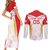 Custom Japan Rugby 2024 Couples Matching Short Sleeve Bodycon Dress and Long Sleeve Button Shirt Go Cherry Blossoms LT05 - Wonder Print Shop