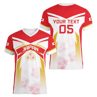 Custom Japan Rugby 2024 Women V-Neck T-Shirt Go Cherry Blossoms LT05 - Wonder Print Shop