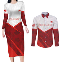 Custom Canada Rugby 2024 Couples Matching Long Sleeve Bodycon Dress and Long Sleeve Button Shirt Go Canada Simple Style LT05 - Wonder Print Shop
