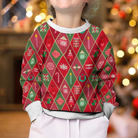 Red Argyle Christmas Pattern Kid Ugly Christmas Sweater - Wonder Print Shop