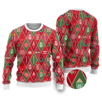 Red Argyle Christmas Pattern Ugly Christmas Sweater - Wonder Print Shop