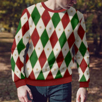 Red And Green Christmas Argyle Pattern Ugly Christmas Sweater - Wonder Print Shop