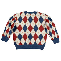 Blue And Red Christmas Argyle Pattern Kid Ugly Christmas Sweater - Wonder Print Shop