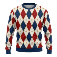 Blue And Red Christmas Argyle Pattern Ugly Christmas Sweater - Wonder Print Shop