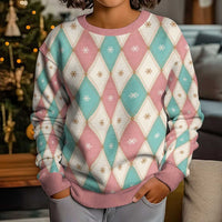 Pastel Snowflake Christmas Argyle Pattern Kid Ugly Christmas Sweater - Wonder Print Shop