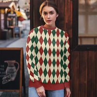 Red Green Harlequin Diamond Christmas Pattern Ugly Christmas Sweater - Wonder Print Shop