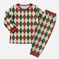 Red Green Harlequin Diamond Christmas Pattern Christmas Pajama Set - Wonder Print Shop