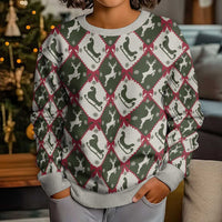 Dark Forest Green Christmas Argyle Pattern Kid Ugly Christmas Sweater - Wonder Print Shop