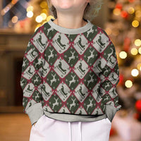 Dark Forest Green Christmas Argyle Pattern Kid Ugly Christmas Sweater - Wonder Print Shop
