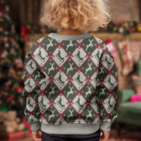 Dark Forest Green Christmas Argyle Pattern Kid Ugly Christmas Sweater - Wonder Print Shop